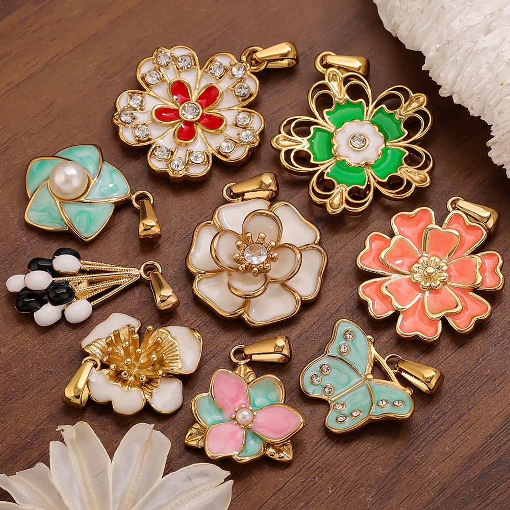 Jewelry Making Materials Wholesale - 2PCS 스테인레스 스틸 에나멜 대형 꽃