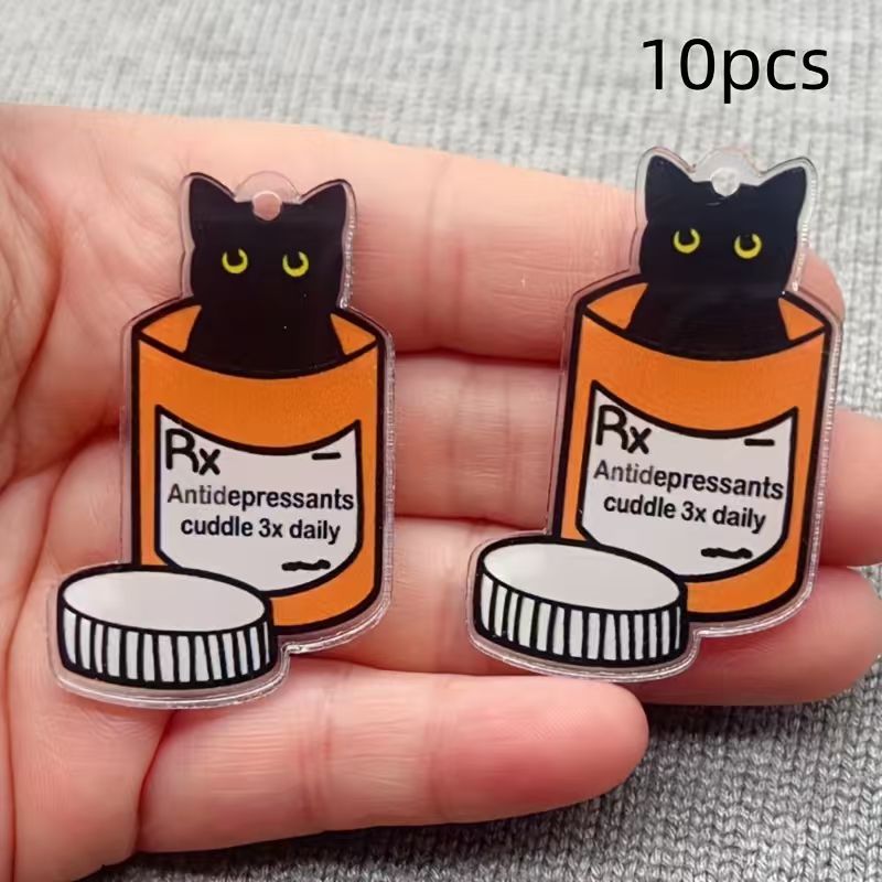Jewelry Making Pendants - 10개 아크릴 약병 고양이 펜던트, DIY