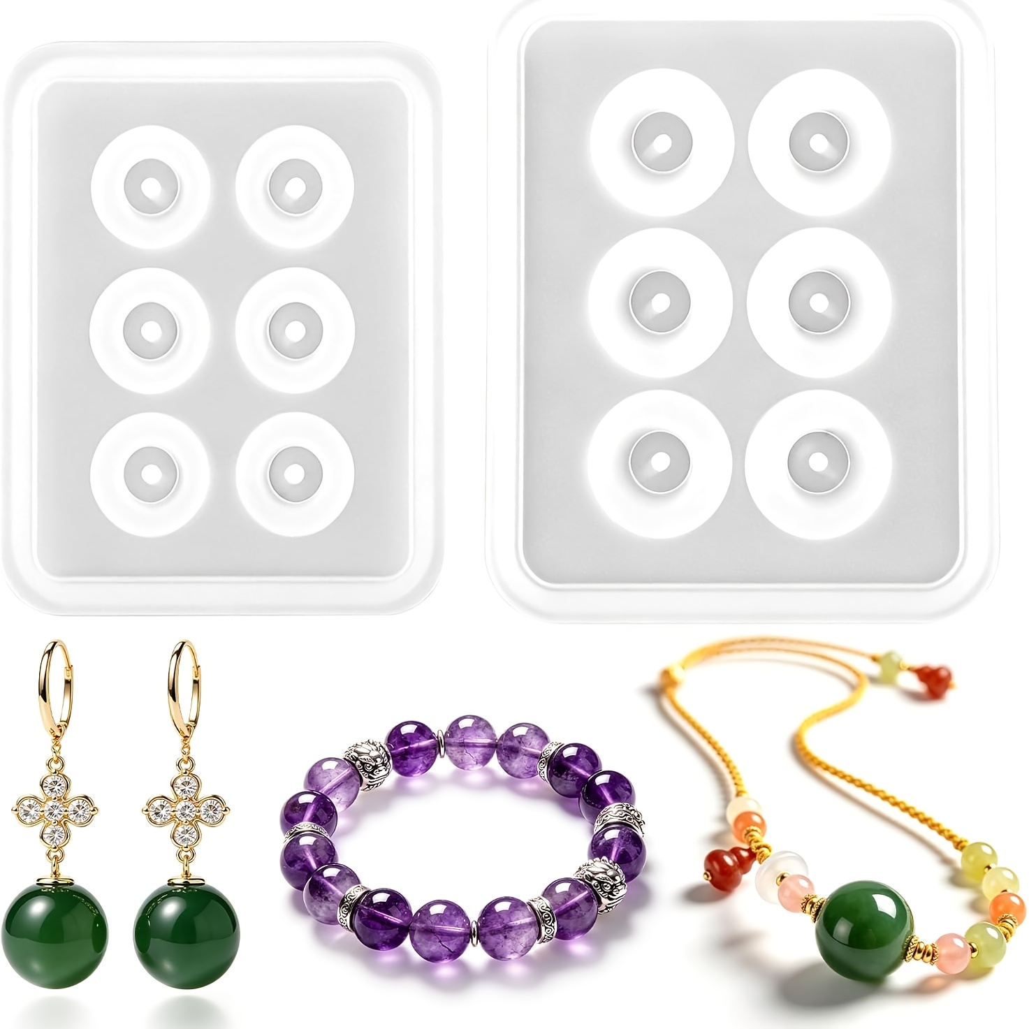 Resin Mold Jewelry - 두 개의 천공된 구형 실리콘 비드