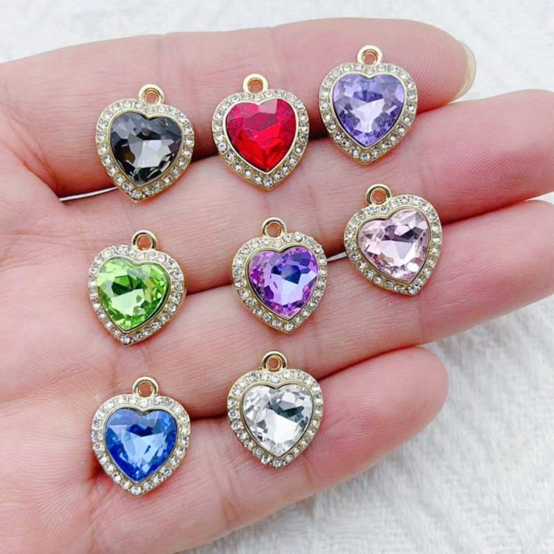 Jewelry Making Pendants - 10개 하트 모양의 화려한 보석 펜던트,