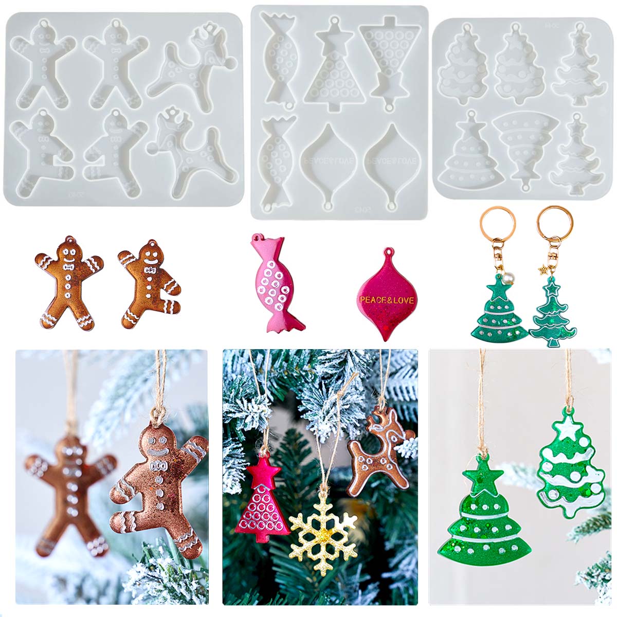 Resin Mold Jewelry - 크리스마스 시리즈 귀걸이 펜던트 실리콘 몰드