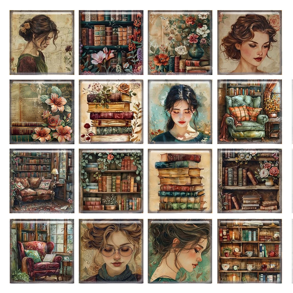 Jewelry Making Books - 레트로 사랑 꽃책 소녀 사각 사진