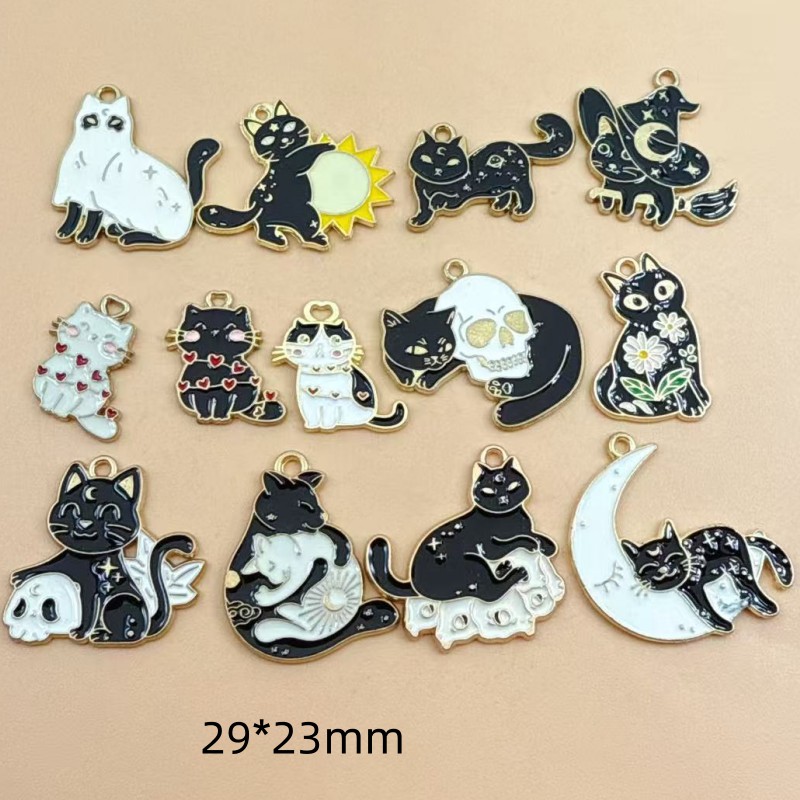 Jewelry Making Pendants - 10개 오리지널 합금 에나멜 검은 고양이