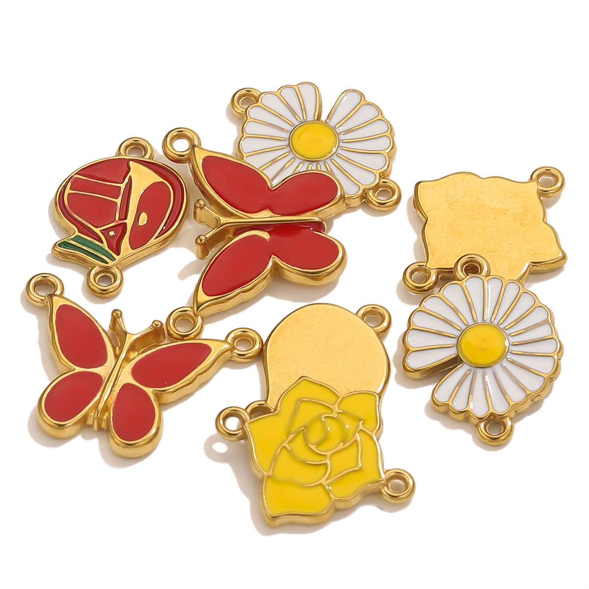 Jewelry Making Materials Wholesale - 4pcs 스테인레스 스틸 에나멜 빈티지 꽃의