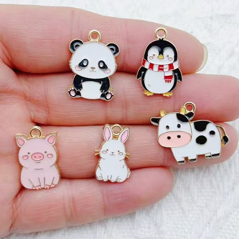 10pcs 만화 펭귄 팬더 DIY 한국어판 키체인 펜던 - Jewelry Making Pendants 리뷰 및 가격