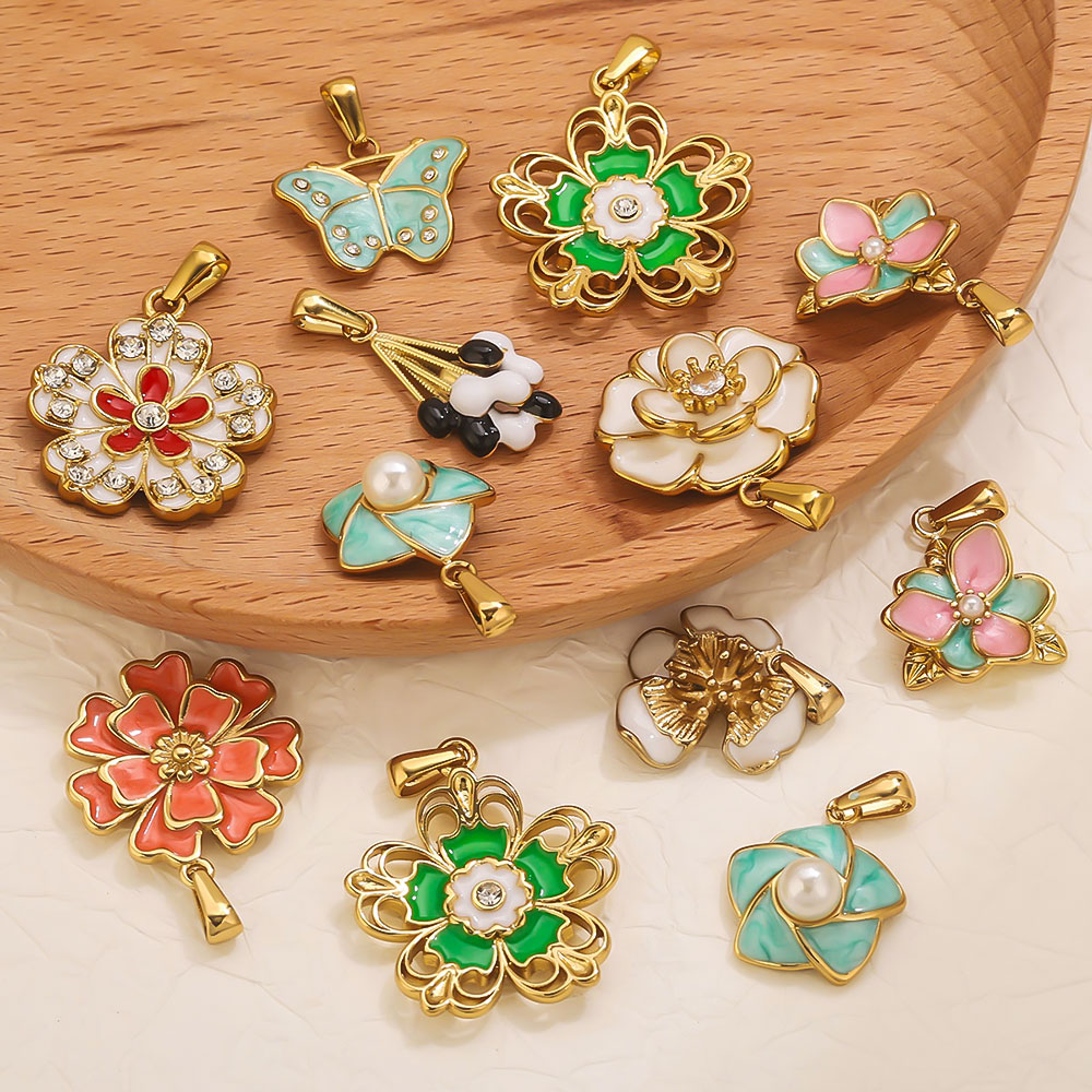 2PCS 스테인레스 스틸 에나멜 대형 꽃 참 장식품 제 - Jewelry Making Materials Wholesale 리뷰 및 가격
