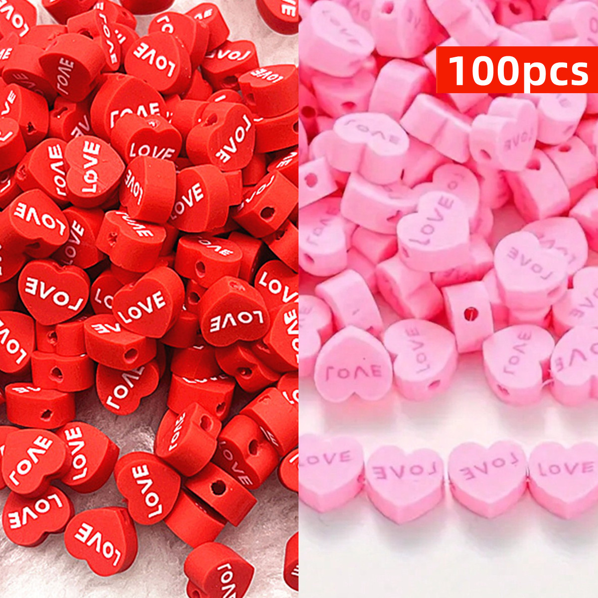 100pcs 10mm 레드와 핑크 복숭아 하트 부드러운 - Jewelry Making In Clay 리뷰 및 가격