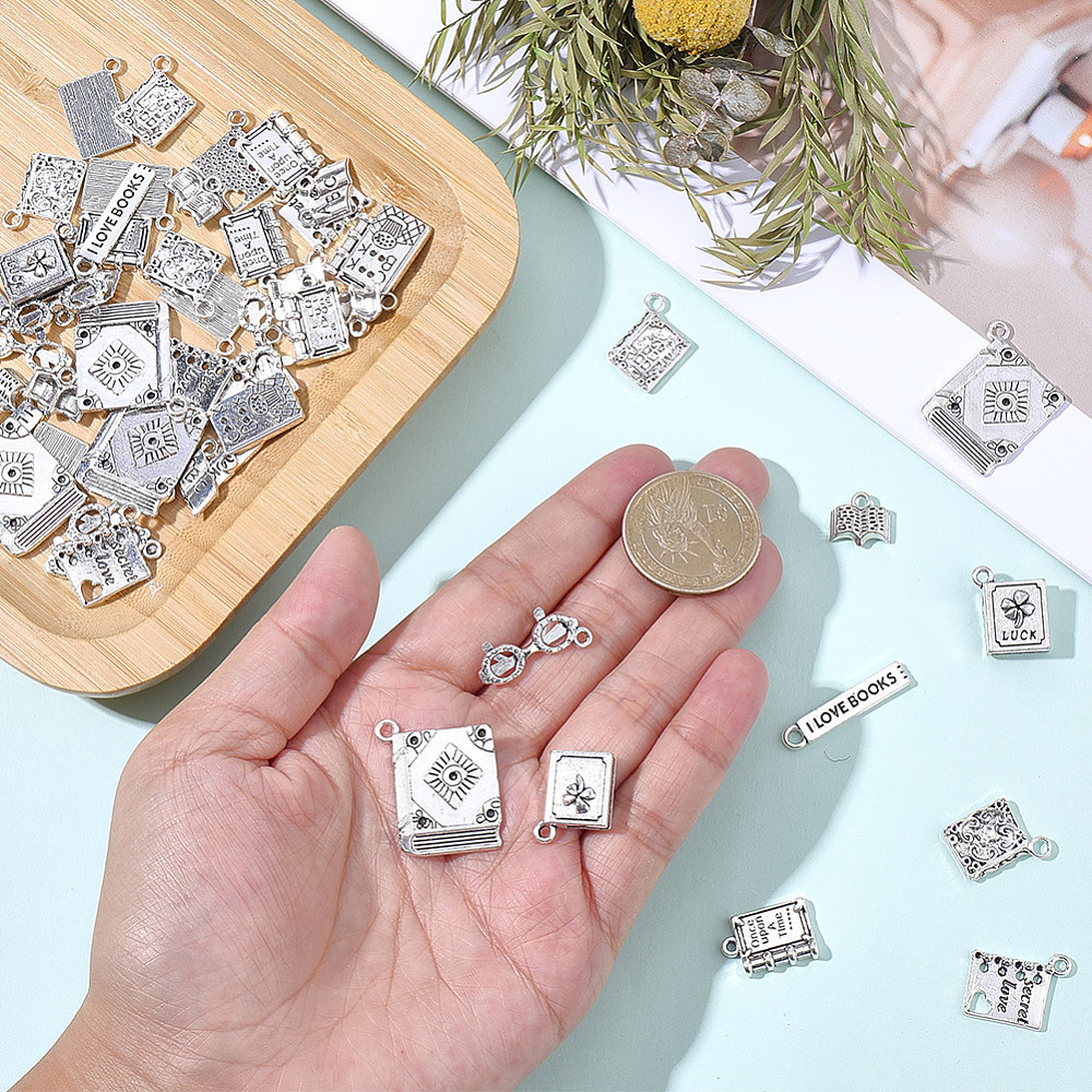 60개 북 테마 팔찌 참 장식 스타일 참 장식 합금 실 - Jewelry Making Classes 리뷰 및 가격