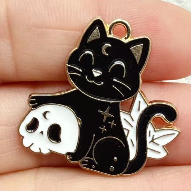 10개 오리지널 합금 에나멜 검은 고양이 참 장식 귀여 - Jewelry Making Pendants 리뷰 및 가격