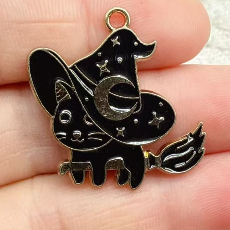 10개 오리지널 합금 에나멜 검은 고양이 참 장식 귀여 - Jewelry Making Pendants 리뷰 및 가격