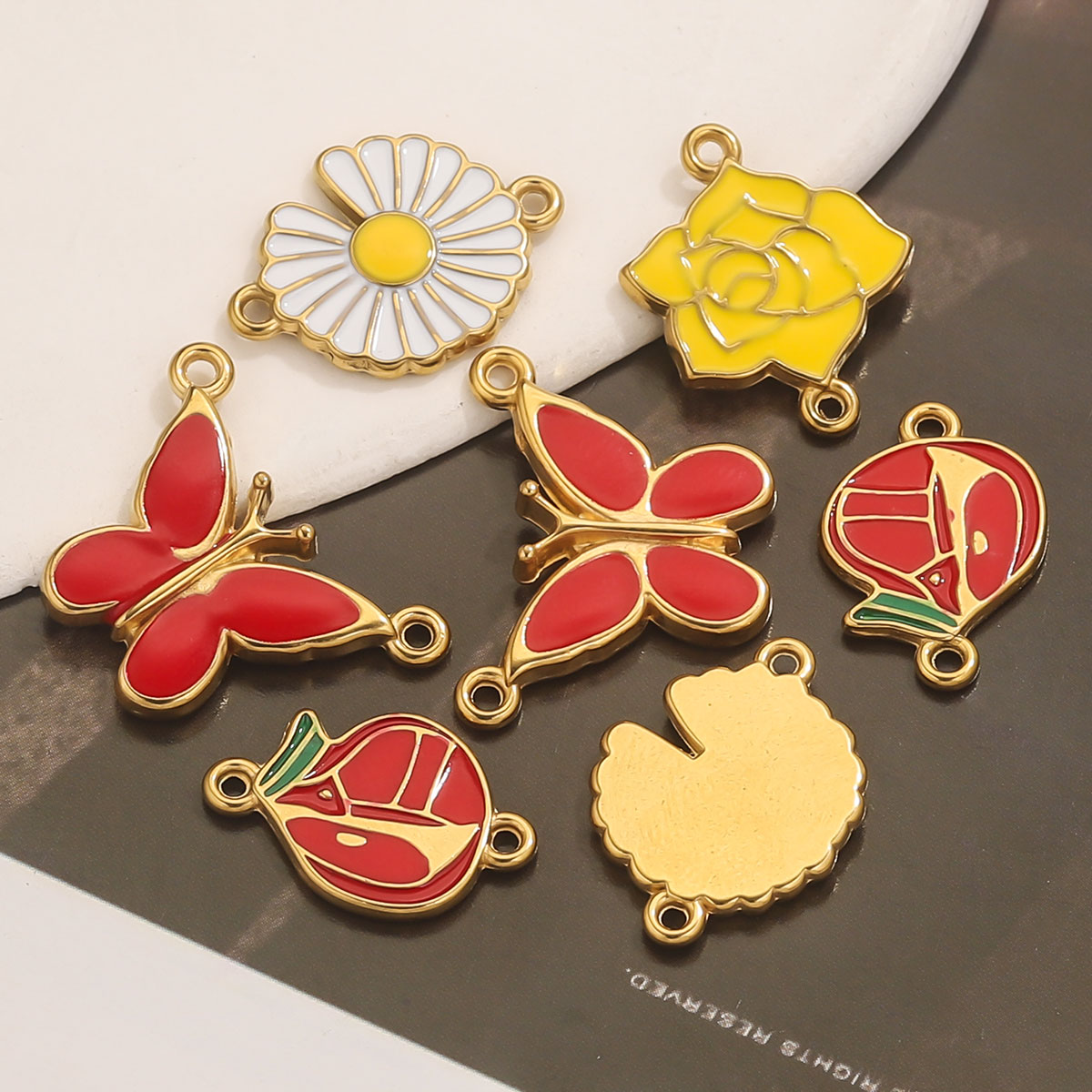 4pcs 스테인레스 스틸 에나멜 빈티지 꽃의 매력 골드 - Jewelry Making Materials Wholesale 리뷰 및 가격