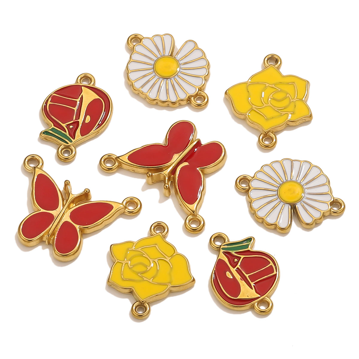 4pcs 스테인레스 스틸 에나멜 빈티지 꽃의 매력 골드 - Jewelry Making Materials Wholesale 리뷰 및 가격