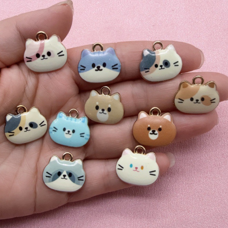12개 인쇄된 고양이 머리 모양 합금 드립 오일 펜던트 - Jewelry Making Pendants 리뷰 및 가격