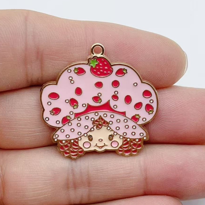 10pcs 귀여운 어린 소녀 에나멜 금속 보석 딸기 무 - Jewelry Making Pendants 리뷰 및 가격